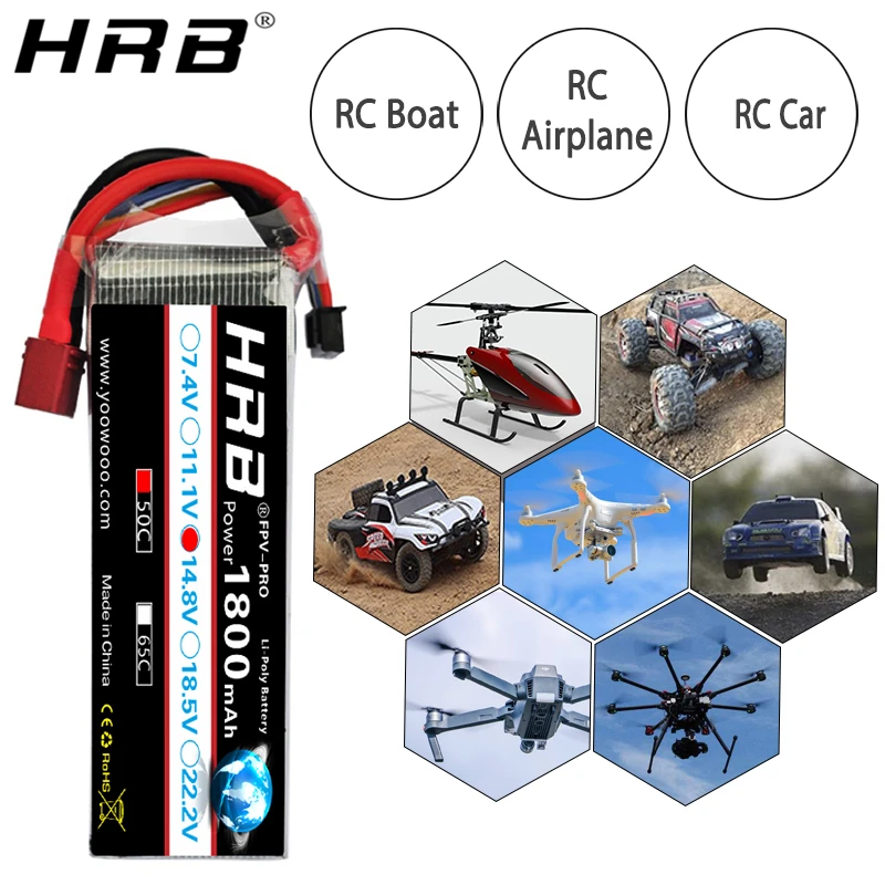 HRB Lipo 4S Батарея 14,8 V 1800 мА/ч, 50C XT60 для рыболовной приманки лодки Багги автомобилей самолет хобби, Радиоуправляемый Запчасти T TRX EC5 XT90 деканов женский