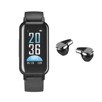 

T89 2in1 Bluetooth 5.0 Touch Screen Heart Rate Monitoring Smart Wristband Watch Instant message notification