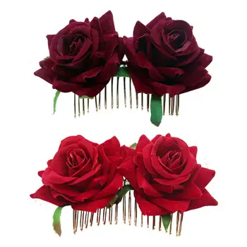 

2 Pcs Flannel Rose Hair Clip Wedding Hair Accessories for Flamenco Dancer Jewellery Gift for Women and Girls