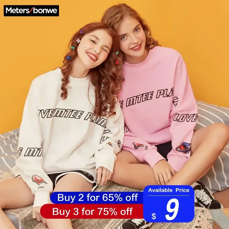 Metersbonwe MTEE толстовки для женщин с мультяшным принтом Уличная Повседневная Толстовка с круглым вырезом новые женские хип-хоп топы