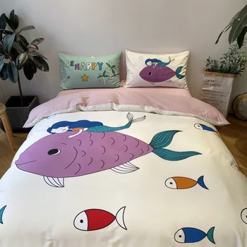 

Evich 100% Cotton large print four-piece set summer kit sleeping quilt cover bed sheet bedding duvet