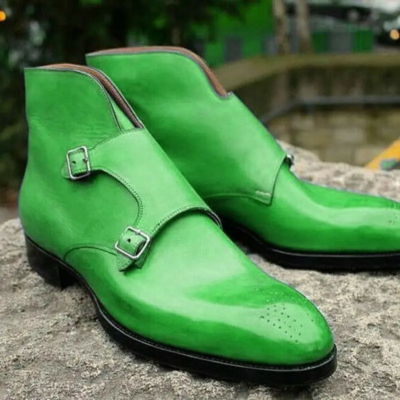 

Men Pu Leather Double Monk Buckle Strap Brogue Toe Boots Low Heel Winter Ankle Boots Vintage Classic Male Casual Shoes TV831