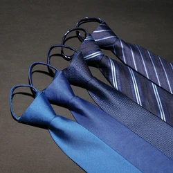 7cm*48cm Stripe Business Men Easy To Pull Zipper Tie Fashion Male Wedding Party Accessory Lazy Tie Mens Neck Tie Pull Rope Tie