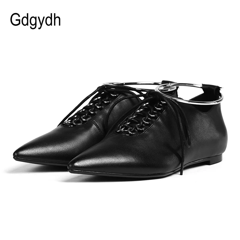 Женские офисные туфли Gdgydh черные обувь из натуральной кожи на плоской подошве с