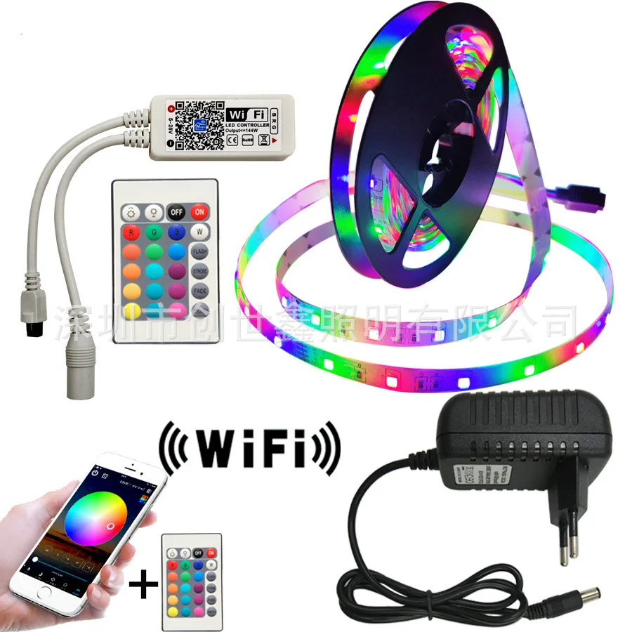

WiFi Light Belt Set 300 Lamp Epoxy Waterproof 2835 Colorful RGB Strips 24 Button Smart Controller Set