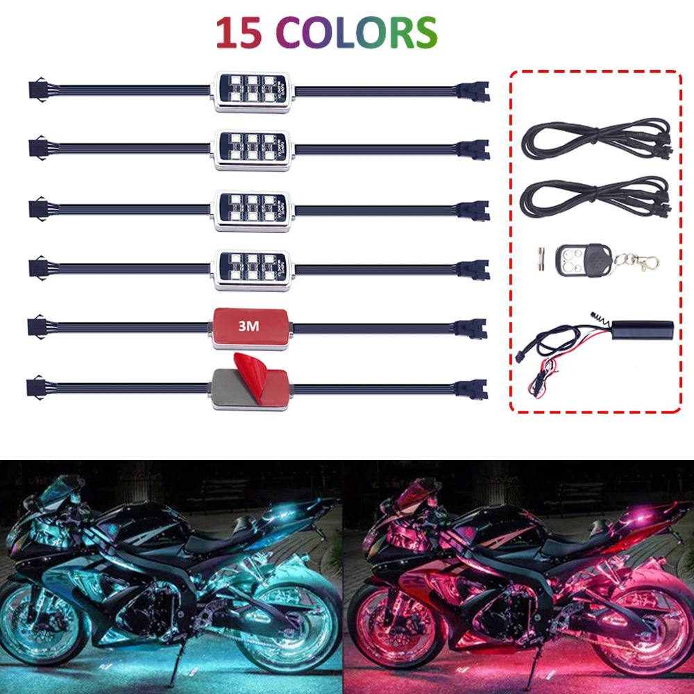 LYLLA 10 Pcs Motorcycle LED Light Kit Multi-Color Accent Glow Neon Strips Lights with Remote Controller Switch for Polaris Slingshot Harley Davidson Honda Suzuki BMW 