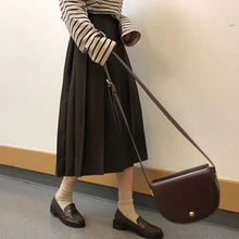 Базовый осенний комплект пуловер+ кожаная юбка миди для старшей школы простая Женская юбка Jupe Femme Falda Mujer Gonne'll Saia