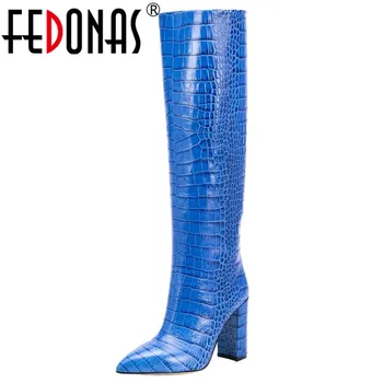

FEDONAS Newest Plus Size Euro Style Women Synthetic Leather Knee High Boots Fashion Night Club Shoes Woman High Heels Long Boots