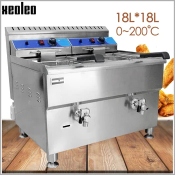 Cheap XEOLEO Commercial Fryer Deep Fryer Frying Mechine LPG Gas Fryer Stainless Steel Fried Chicken Machine French Fries For KFC 18L*2
