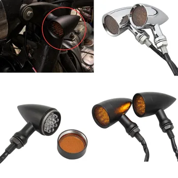 

Universal Black/Chrome Bullet Turn Signal Amber Light Grid LED Brake Indicator Lamp For Triumph Yamaha Cafe Racer Harley
