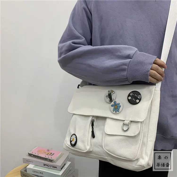 Canvas Diagonal Cross Bag Youth Fashion Casual Version Ladies Large Capacity Shoulder Bag Solid Color  Women Messenger Bags