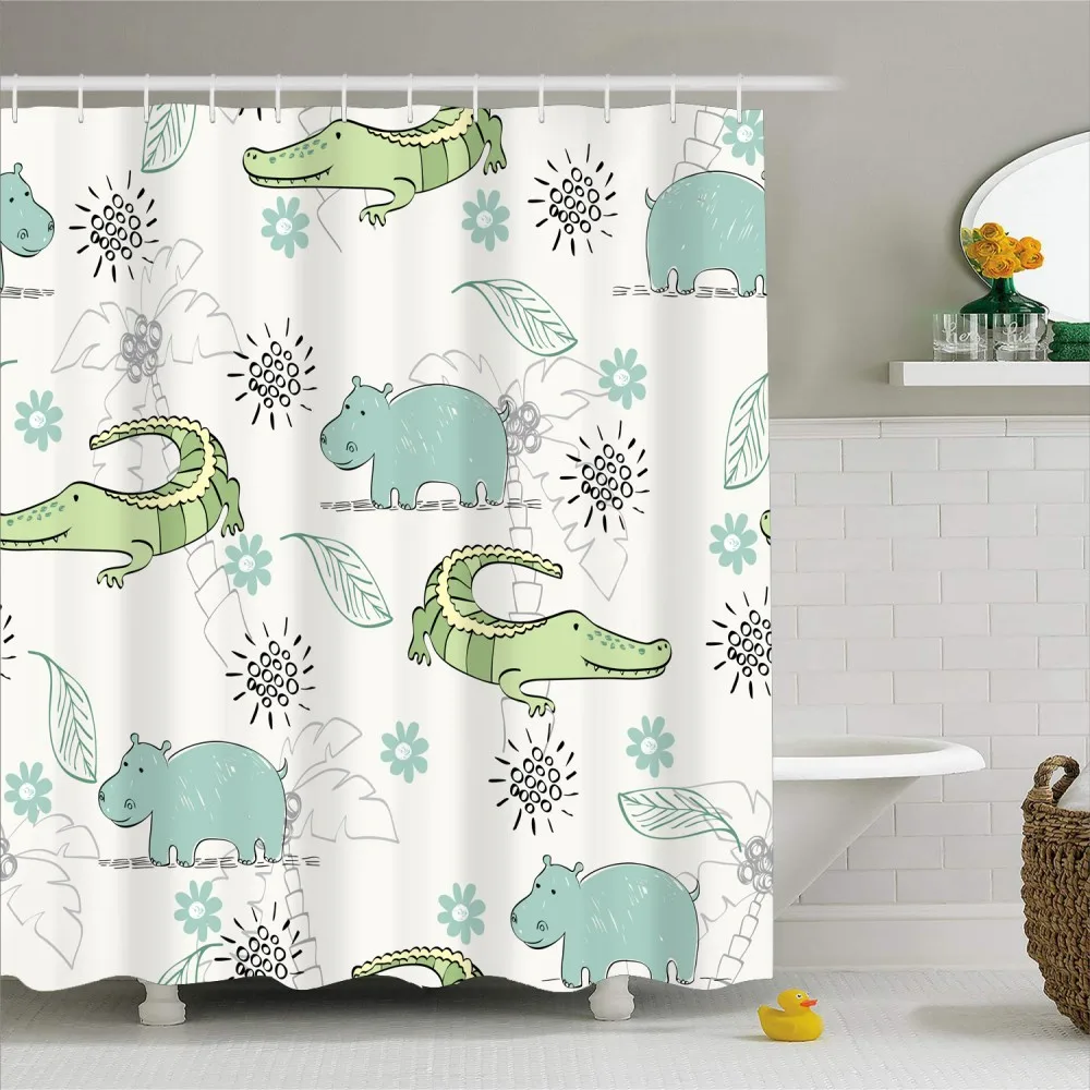 

3D Print Happy Together Animal Bath Curtain Durable Waterproof Polyester Shower Curtain with Hooks Bathroom Decor 1 PC 180x180cm