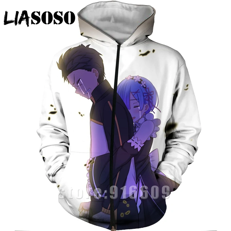 Re Zero Rem, 3D принт, толстовка с капюшоном, для женщин и мужчин, Ram, аниме, толстовки, повседневный дизайн, куртка, Harajuku стиль, пуловер на молнии, худи