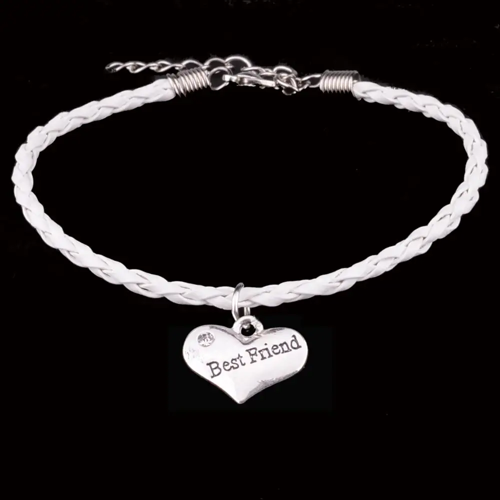 12 шт. белая веревка кожаные браслеты-цепочки лучшие дружеские браслеты прозрачная подвеска в форме сердца с кристаллами для женщин и мужчин Дружба Ювелирные изделия Подарки Горячая