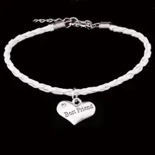 12 шт. белая веревка кожаные браслеты-цепочки лучшие дружеские браслеты прозрачная подвеска в форме сердца с кристаллами для женщин и мужчин Дружба Ювелирные изделия Подарки Горячая