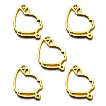 

5Pcs Gold Pet Cat Dog Charm Blank Resin Frame Pendant Open Bezel Jewelry Making