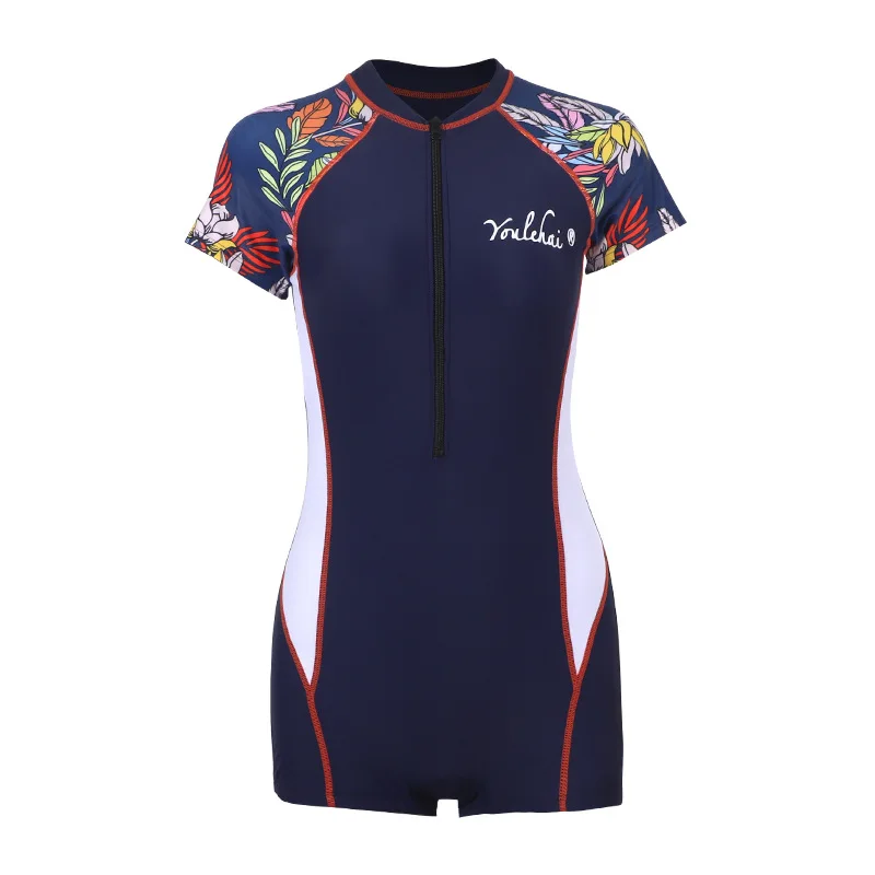 Womens Zip Front One Piece Rashguard Surfing Sport Swimsuit Swimwear