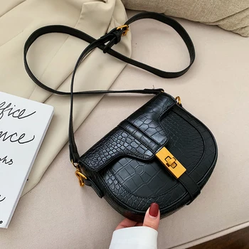 

Vintage Crocodile Pattern Saddle Crossbody Bags For Women Alligator Shoulder Messenger Bags Luxury Pu Leather Women Handbags New