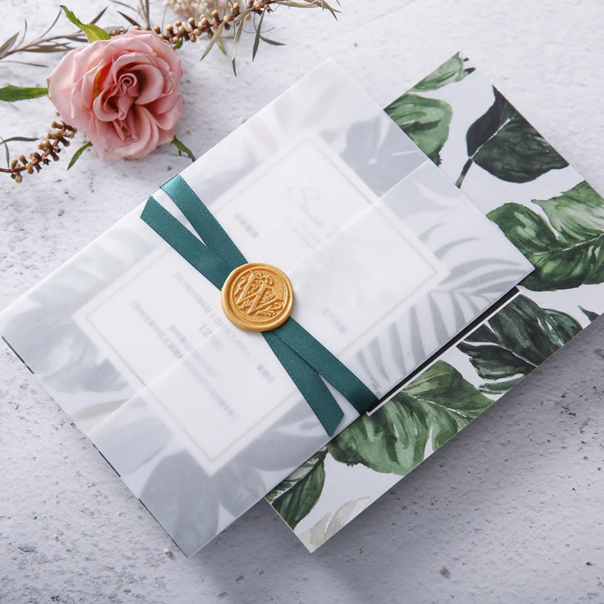 

20pcs Fresh and concise invitation custom wedding invitation sulfate paper translucent cover greeting card custom printing