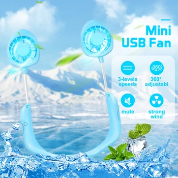 

Neck Band Fan Black Portable Mini Double Wind Head Neckband Fan with USB Rechargeable Air Cooler for Traveling Outdoor Office