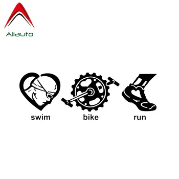 

Aliauto Cartoon Car Sticker Triathlon Run and Bicycle Swim Decor Waterproof Reflective Decal Black Silver Vinyl,16cm*5cm