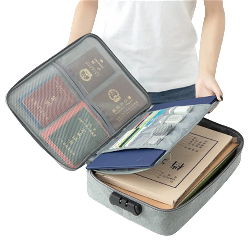 

With Coded Lock Multi-functional Certificate Storage Bag Multi-layer Large Capacity File Bill File Account Passport Sorting Bag