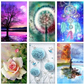 

Diamond Painting Colorful Tree Diamond Embroidery Full Set Landscape Dandelion Diamond Mosaic Rhinestone Picture Diamond Art Kit