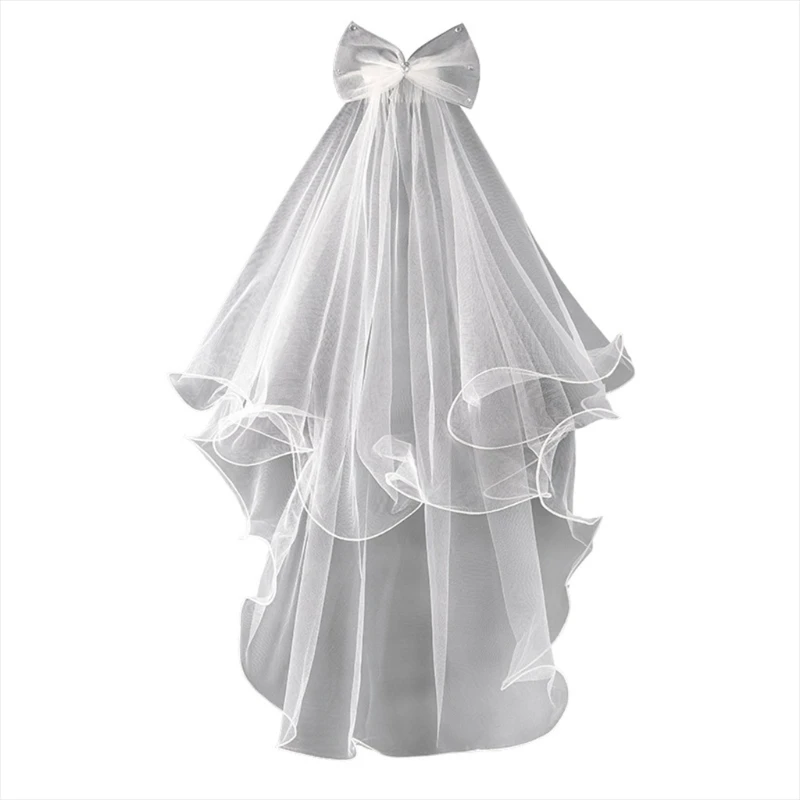 Wedding veil bridal veil comb for kids wedding hair accessories 2 tier bow embellishment props photo taking