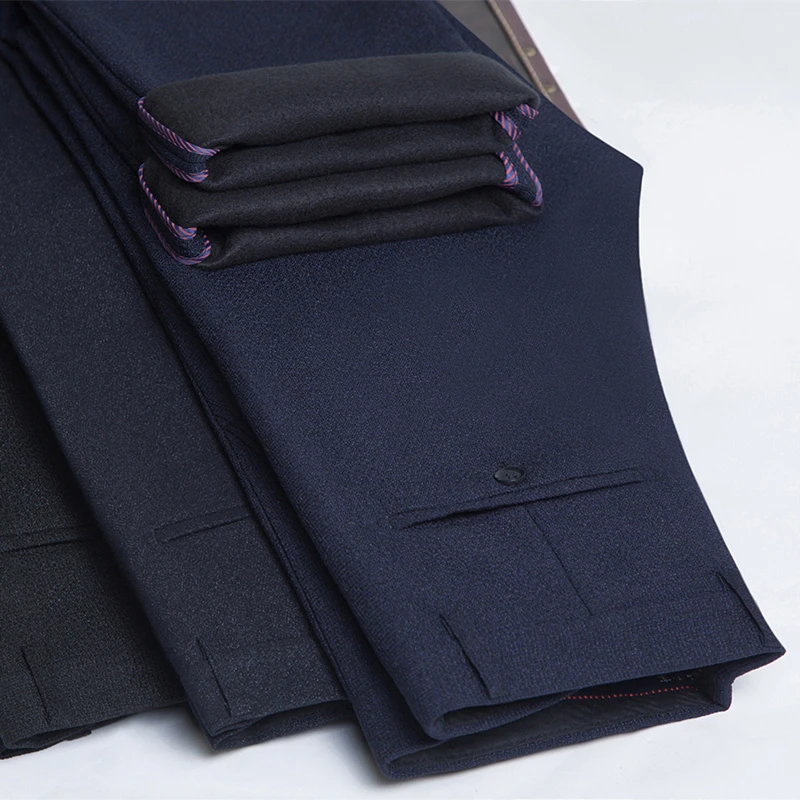 

Thick Fleece Warm Winter Men's Dress Pants Loose Straight Business Classic Office Formal Trousers Size 40 42 44