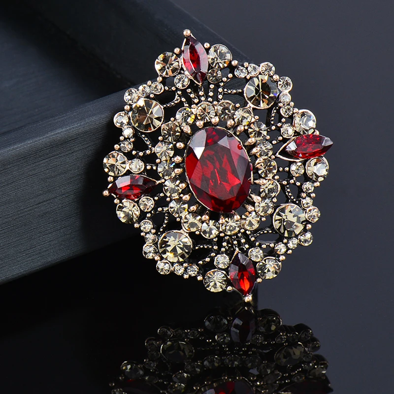 SINLEERY Gothic Style Red Black Blue Oval Big Stone Brooches For Women AAA Cubic Zircon Pins Jewelry Accessories ZD1 SSG | Украшения и