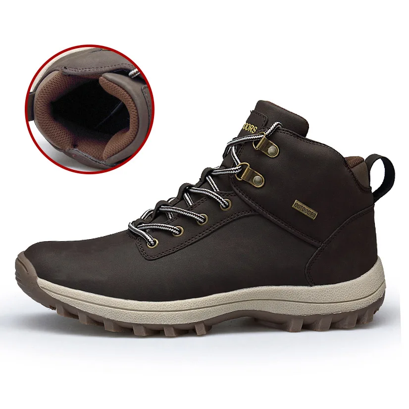 Зимние ботинки, размеры 39-47 мужская Осенняя кожаная обувь с мехом, плюш, Повседневная теплая Высококачественная Мужская зимняя обувь# XW572 - Цвет: brown