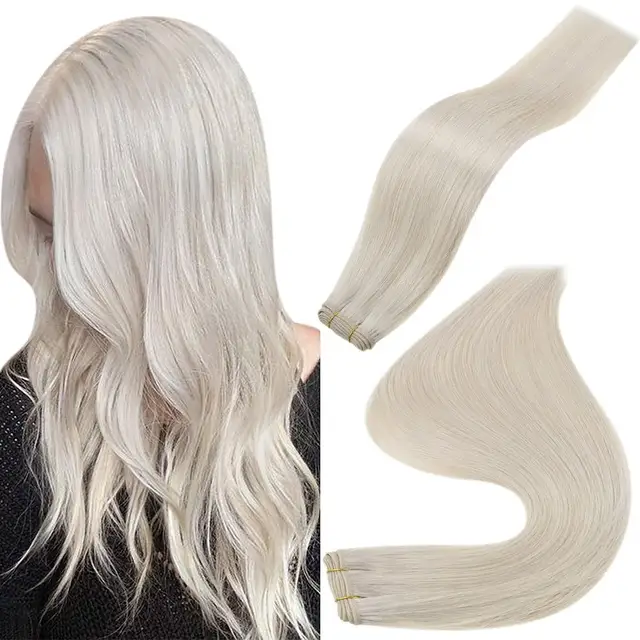 Full Shine Human Hair Weft Extensions Hair Bundles Ombre Blonde Color 100g Sew In Silky Straight Remy Skin Double Weft For Salon 1000 White Blonde