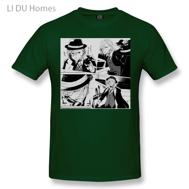 Manga Panels Chuuya Nakahara Bungou Stray Dogs Anime T Shirt Women Man's T-shirt Cotton Summer Tshirts Short Sleeve Graphics Tee Forest Green