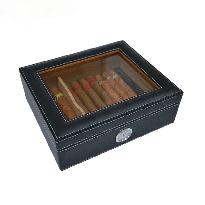 Spanish Cedar Cigar Humidor Box Cedar Wood Display Box Cigar humidifier Leather Moisturize Storage Case Box
