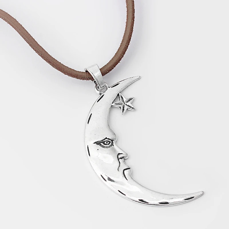 5Pcs Large Tibetan Bronze/Silver Crescent Moon Human Face Charms Pendant For DIY Necklace Jewelry Making Supplies