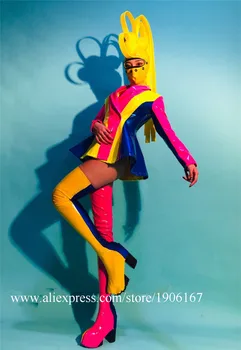 

Halloween Sexy Lady Party Evening Dress With Headwear Dance Bikini Suit DS Stage Performance Clown Cosplay Ballroom Costume