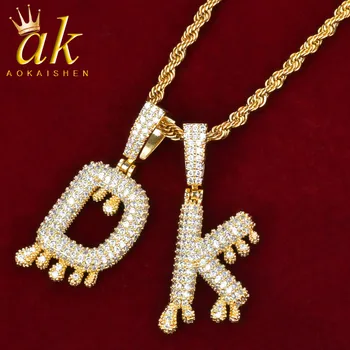 

A-Z Small Drip Bubble Letters Necklaces & Pendant Charm For Men/Women Gold Color Cubic Zircon Hip Hop Jewelry
