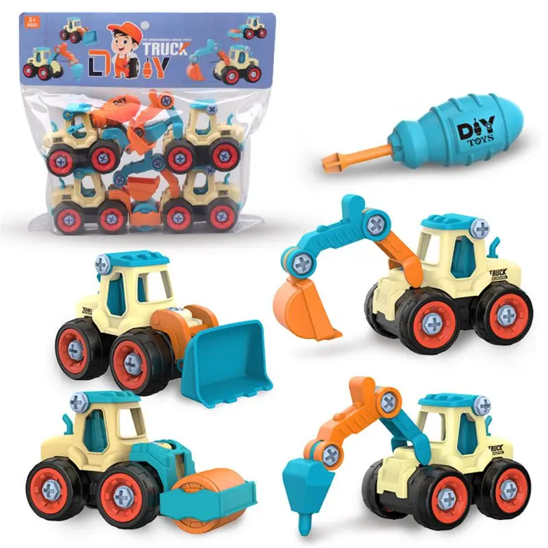 Children Detachable Assembly Engineering Vehicle DIY  Toys  Assembly Disassembly Simulation Sliding Excavator Model building blocks model motorcycle children s puzzle assembly