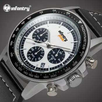 

INFANTRY Mens Watches Top Brand Luxury Chronograph Military Watch Men Black Leather Wrist Watch for Men Clock Relogio Masculino