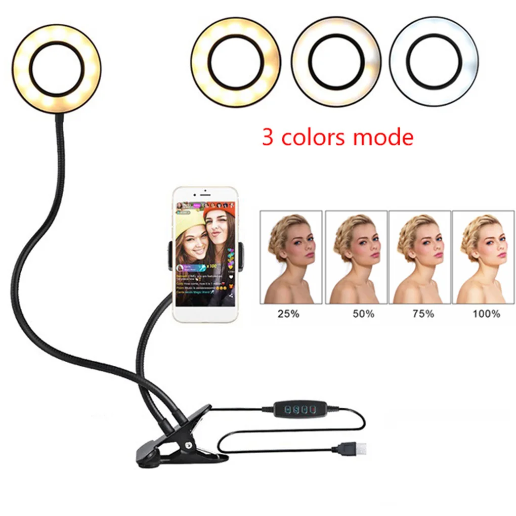 

2-in-1 Ring Light with Cell Phone Holder for Live Stream LED Selfie Phone Clip Adjustable Desk Lamp Makeup Light for Youtuer