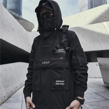 Куртка Techwear для мужчин, Весенняя уличная одежда, черная Водонепроницаемая ветровка с капюшоном Куртка Techwear для мужчин, Весенняя уличная одежда, черная Водонепроницаемая ветровка с капюшоном
