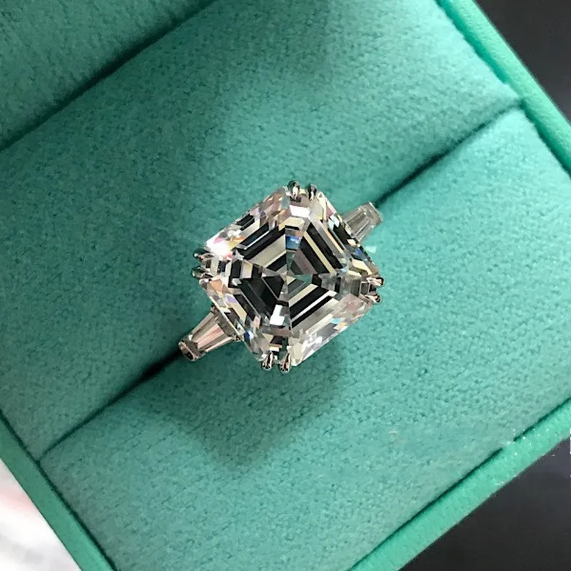 Statement Promise Ring 925 sterling silver Asscher cut 12mm AAAAA Cz Engagement Wedding band rings for women Bridal Jewelry silver ring wedding rings silver rings gemstone ring