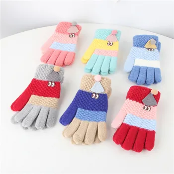 

Children Kids Winter Warm Thicken Gloves Girls Boys Toddler Cute Knitted Gloves Fingers Kid Girl Warm Velvet Thick Winter Gloves