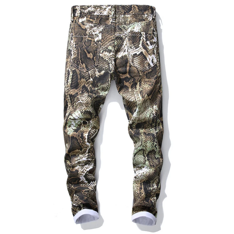 Flash Sale Aolamegs Jeans For Men Funny Snakeskin Print High Street Retro Style High Quality Casual Tight Hip Hop Advanced Jeans Streetwear