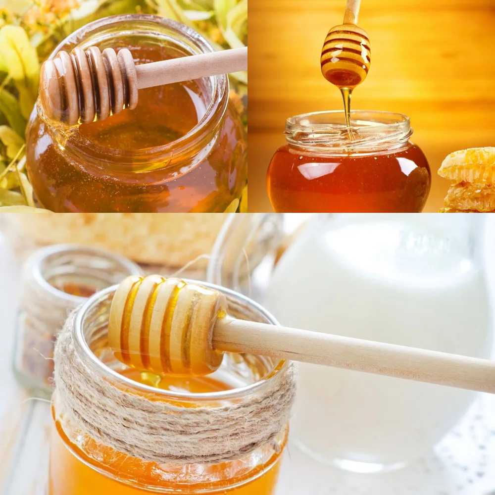 20/50/100pc Wood Honey Dipper Sticks Long Handle Honey Spoon Dipper Stick Individually Wrapped Server for Honey Jar Kitchen Tool