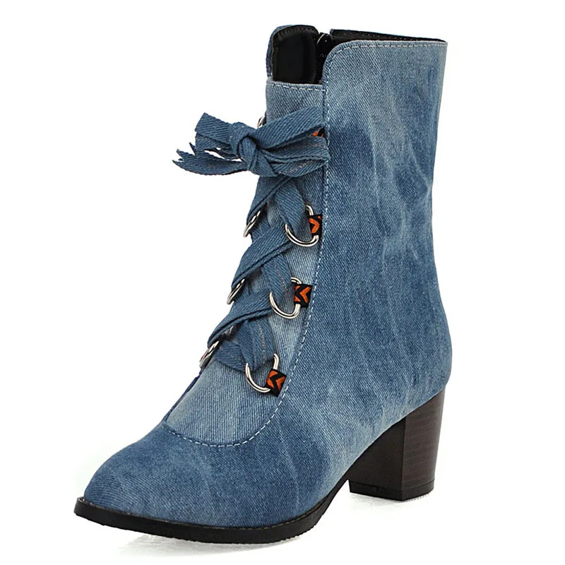 

Large Size WOMEN'S Shoes 2019 Fashion round Denim Chunky-Heel Women's Martin Boots Middle Boots Children Autumn & Winter