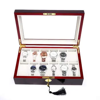

2020 New 2/3/5/6/10/12 Slots Watch Box Storage With Red Black Wooden Glass Case Bracelet Display Casket Watches Holder Casket#2