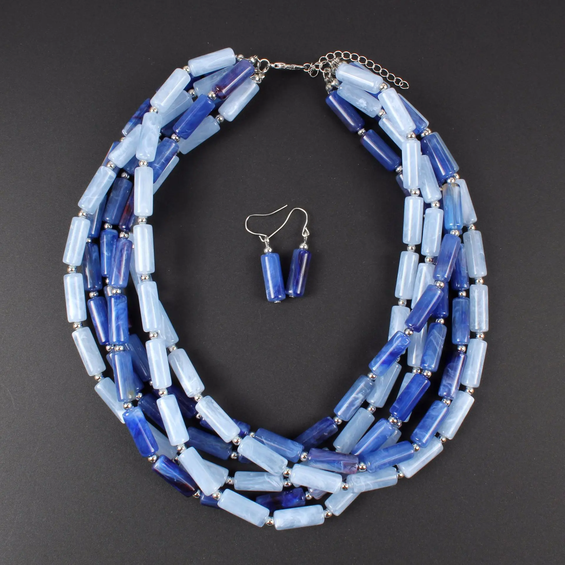 Fashion New Multilayer Cylindrical Resin Choker Necklace Earrings for Women Ethnic Bohemian Boho African Beads Jewelry Sets