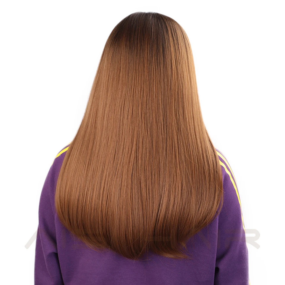 Ombre Brown AISI волосы длинные коричневый парик с челкой прямые синтетические парики для черных женщин темный корень Омбре цвет косплей термостойкие волосы - Цвет: Ombre Brown