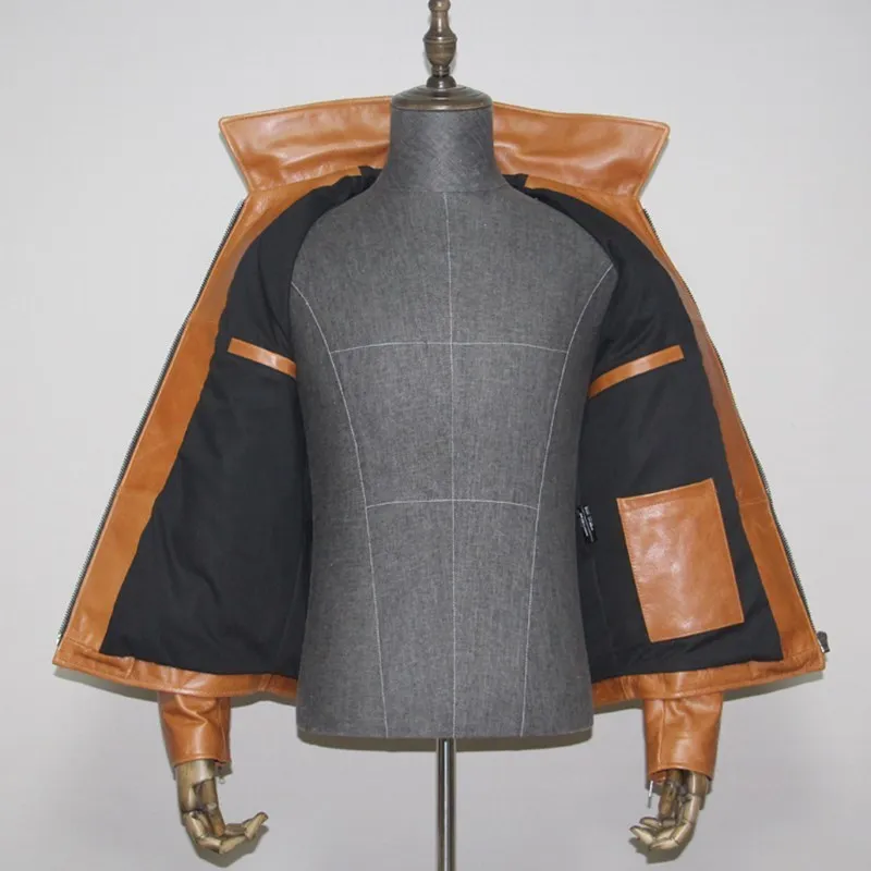 

2020 Brown Men Slim Fit Casual Leather Jacket Large Size XXXXXL Genuine Soft Cowhide Autumn Short Natural Leather Coat